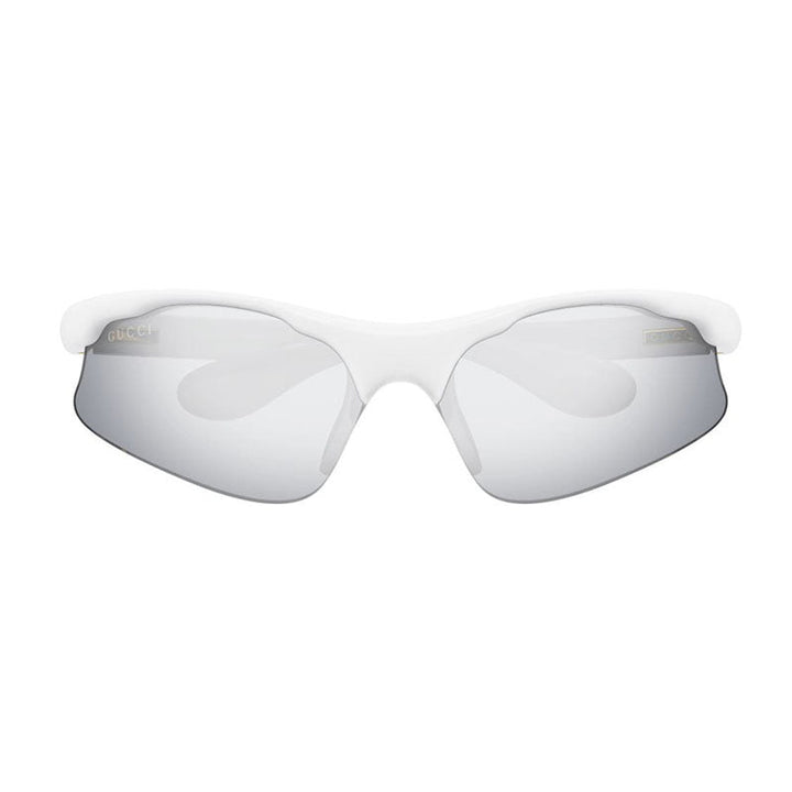 Gucci Geometric Semi Rim, with a White frame and Smoke Silver Mirror lens.