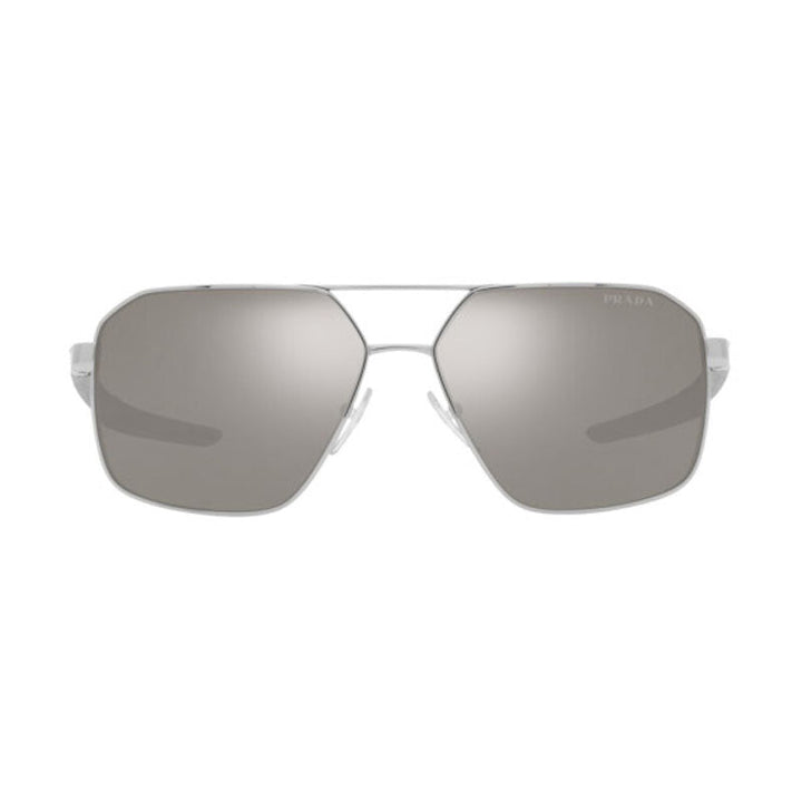 Prada Sport Sunglasses Geometric Full Rim, Silver Frame and Light Grey Silver Mirror Lens PS55WS1BC07F