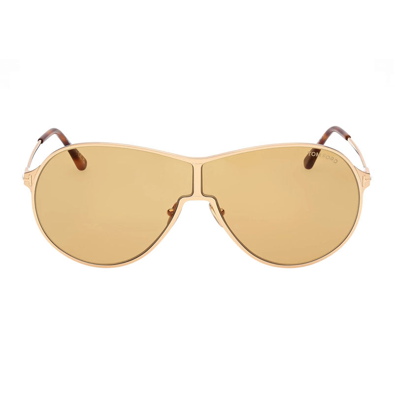 Tom Ford Sunglasses Aviator Full Rim, Shiny Deep Gold Frame and Brown Lens FT117430E
