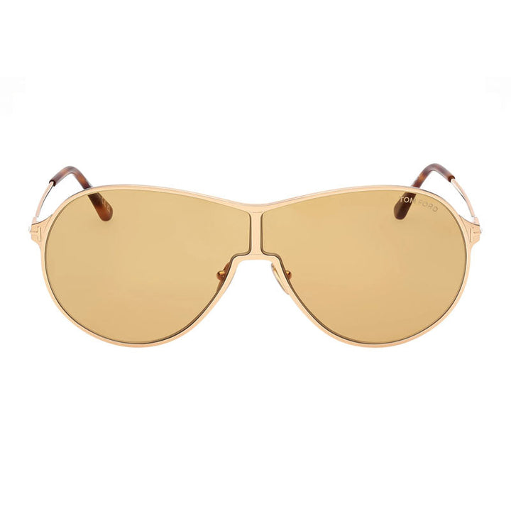 Tom Ford Sunglasses Aviator Full Rim, Shiny Deep Gold Frame and Brown Lens FT117430E