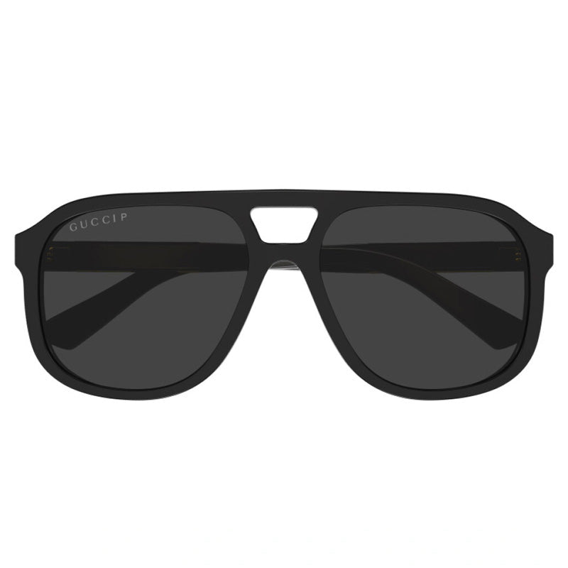 Gucci Aviator Full Rim, with a Black frame and Grey Polarized lens.