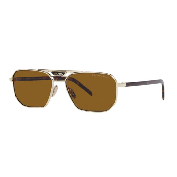 Prada Sunglasses Square Full Rim, Pale Gold Frame and Dark Brown Polarized Lens PR58YSZVN5Y1