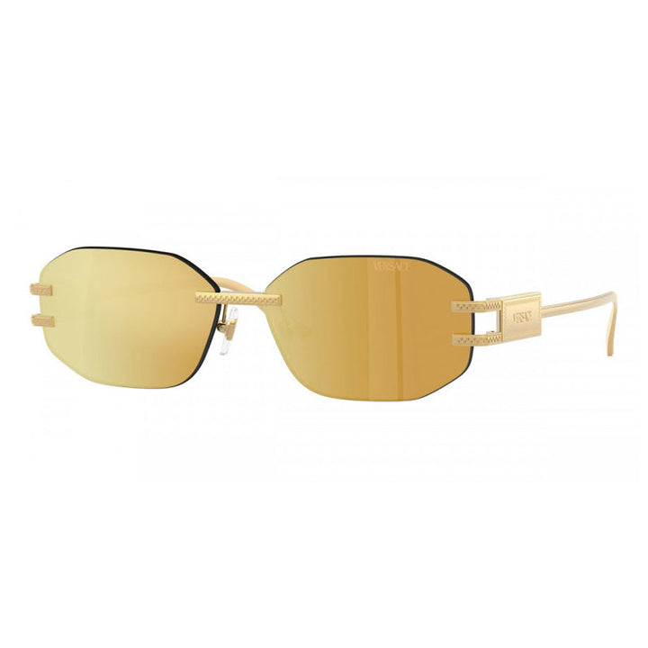 Versace Geometric Rimless, with a Gold frame and Brown Mirror Gold lens.