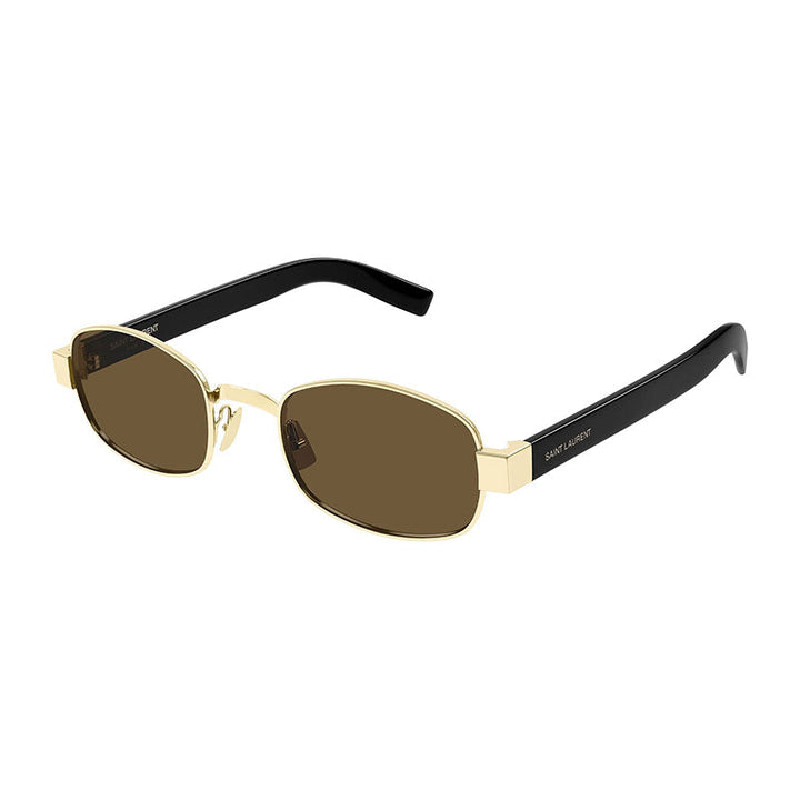 Saint Laurent Sunglasses Oval Full Rim, Light Gold Frame and Nicotine Lens SL706001