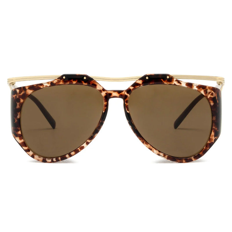 Saint Laurent Sunglasses Aviator Full Rim, Gold/Leopard Havana Frame and Brown Lens SLM137AMELIA002