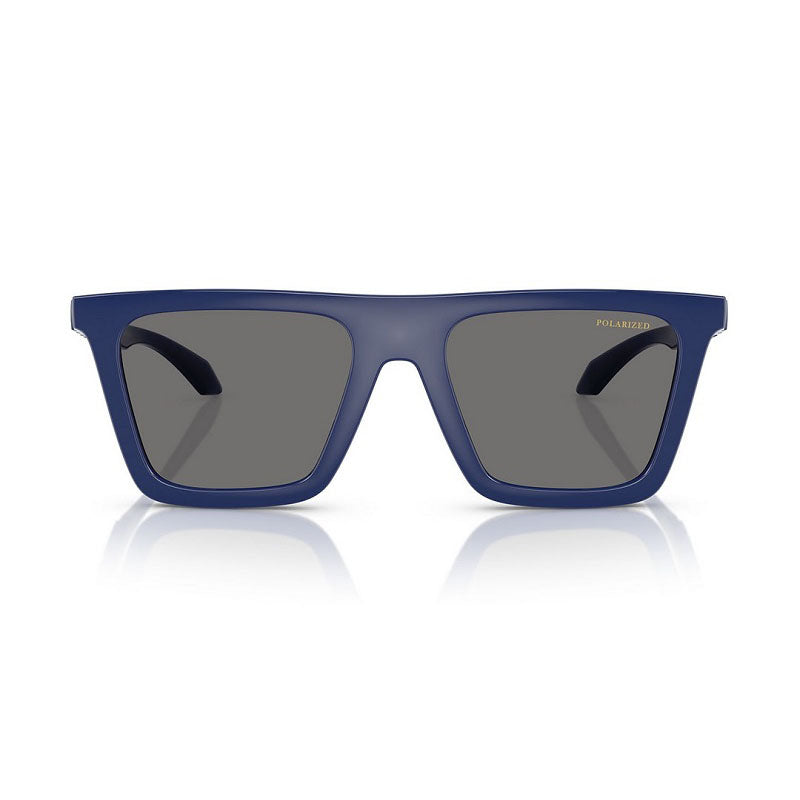 Versace Square Full Rim, with a Full Blue frame and Dark Grey Polarized lens.