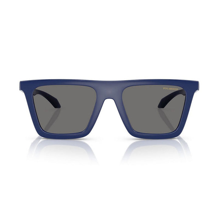 Versace Square Full Rim, with a Full Blue frame and Dark Grey Polarized lens.