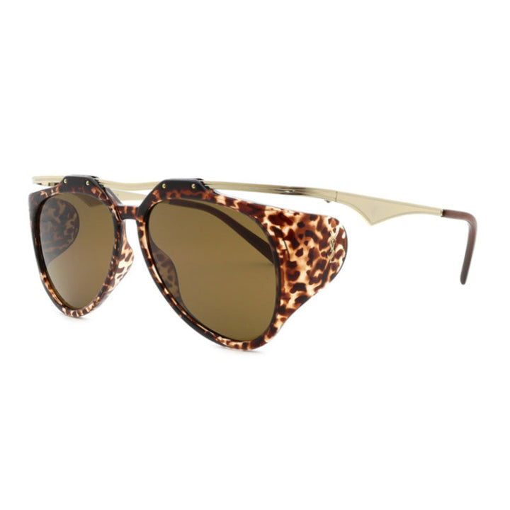 Saint Laurent Sunglasses Aviator Full Rim, Gold/Leopard Havana Frame and Brown Lens SLM137AMELIA002