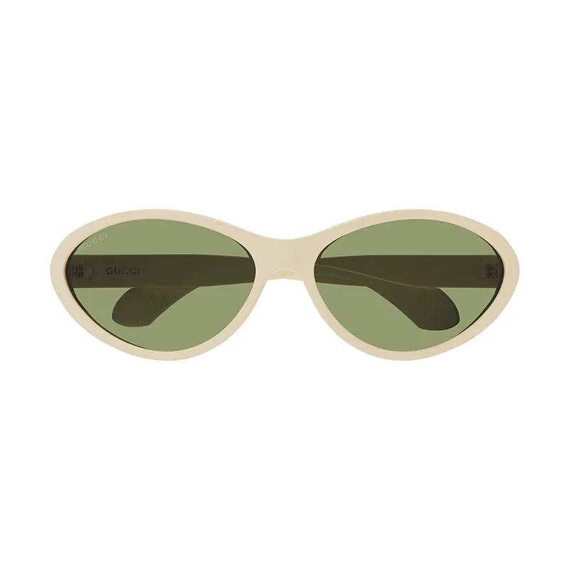 Gucci Sunglasses Cat Eye Full Rim, Shiny Ivory Frame And Green Lens Gg1377S001