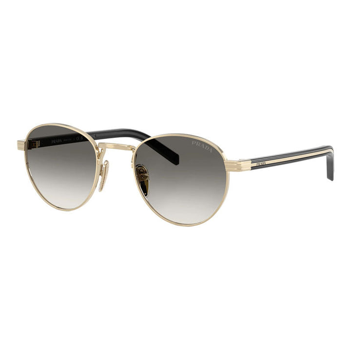 Prada Sunglasses Round Full Rim, Pale Gold Frame and Grey Gradient Lens PRB52SZVN02C