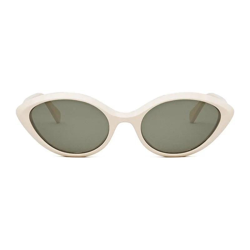 Celine Sunglasses Cat Eye Full Rim, Shiny Ivory Frame And Khaki Lens Cl40264U25N