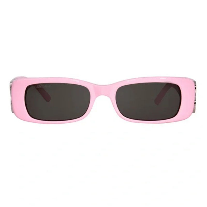 Balenciaga Rectangle Full Rim, with a Pink frame and Grey lens.