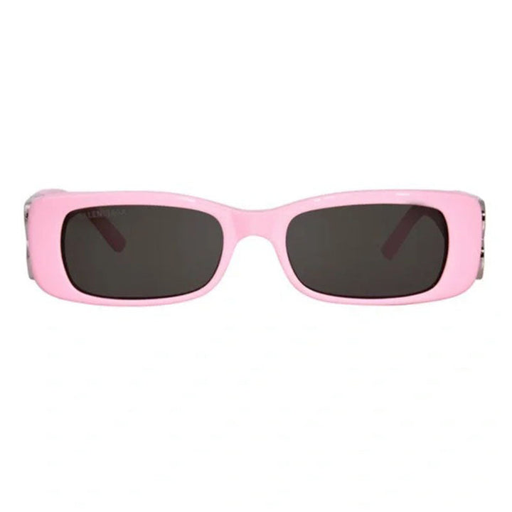 Balenciaga Rectangle Full Rim, with a Pink frame and Grey lens.