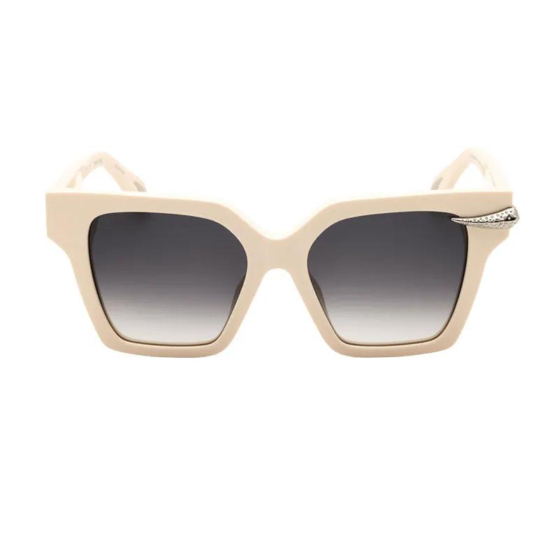 Roberto Cavalli Sunglasses Square Full Rim, Cream Beige Frame And Grey Gradient Lens Src002S09X7
