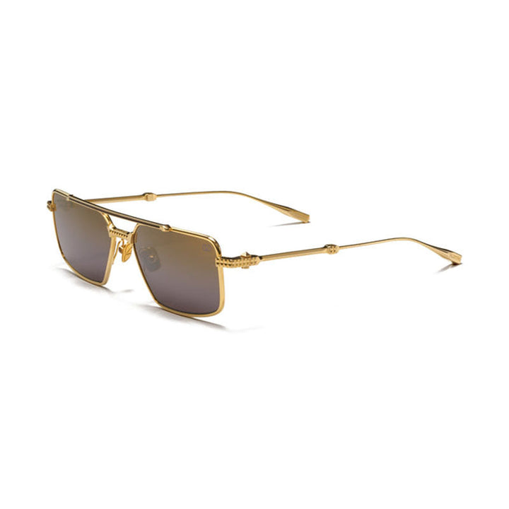 Valentino Sunglasses Rectangle Full Rim, Light Gold Frame and Dark Brown Gold Gradient Flash Mirror AR Lens VLS-111B
