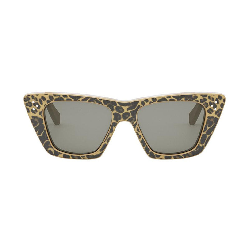 Celine Sunglasses Cat Eye Full Rim, Cheetah Print Frame and Smoke Lens CL40187I99A