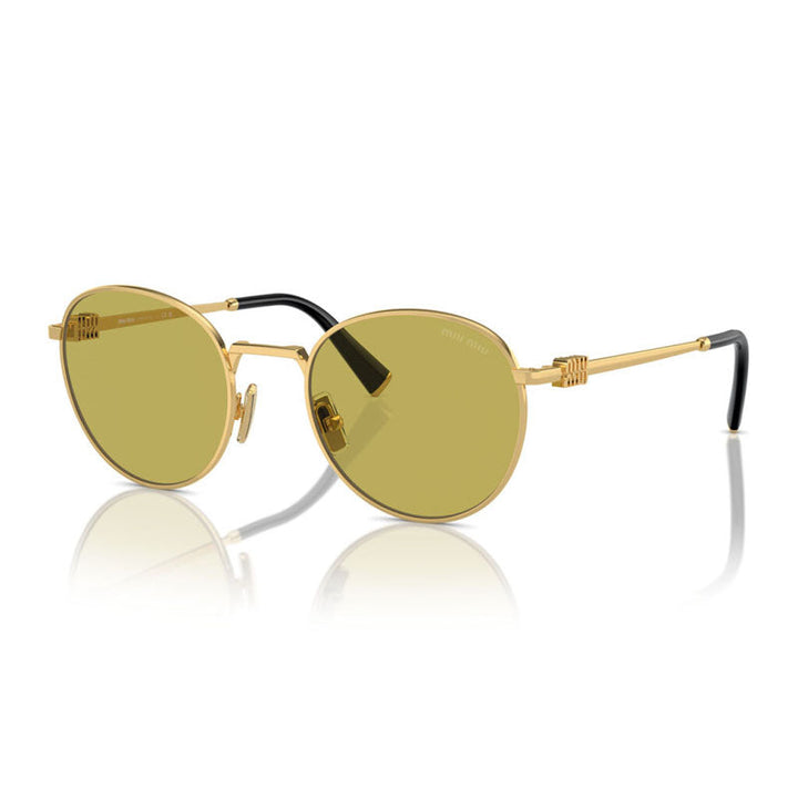 Miu Miu Sunglasses Round Full Rim, Gold Frame and Olive Green Lens MU55ZS5AK07O