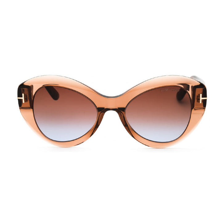 Tom Ford Cat Eye Full Rim, with a Transparent Dark Brown frame and Brown Gradient lens.