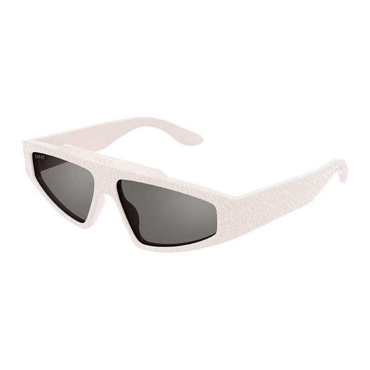 Gucci Sunglasses Cat Eye Full Rim, Ivory with GG Pattern Frame and Grey Mirror Lens GG1591S005