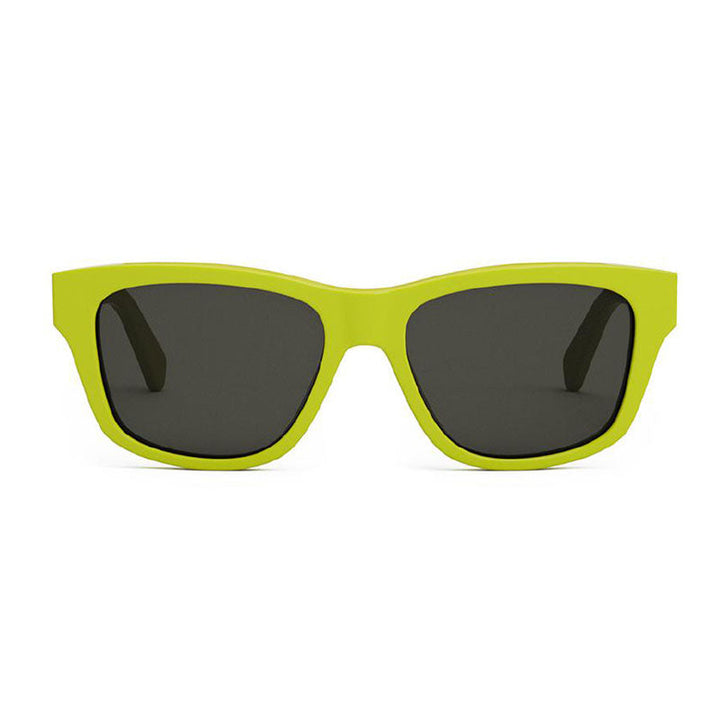 Celine Square Full Rim, with a Neon Yellow frame and Smoke lens.
