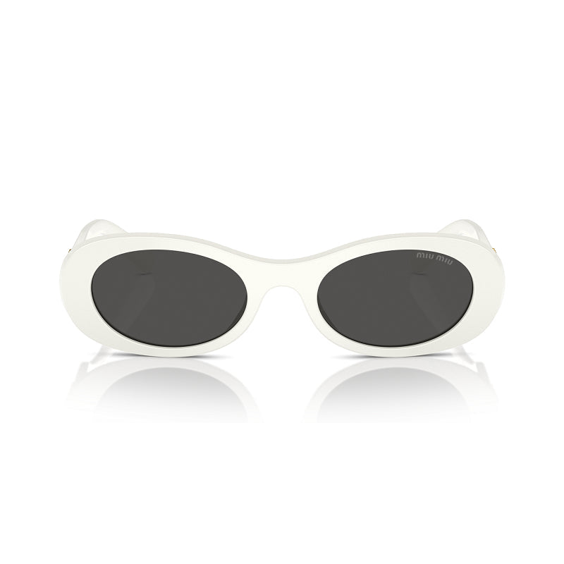 Miu Miu Sunglasses Oval Full Rim, White Ivory Frame and Dark Grey Lens MU06ZS1425S0