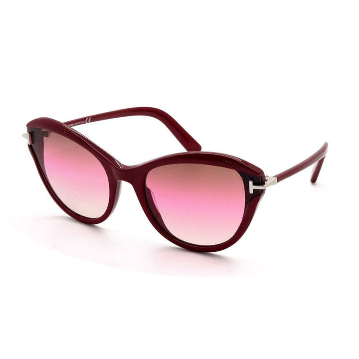 Tom Ford Sunglasses Cat Eye Full Rim, Shiny Bordeaux Frame and Brown Gradient Lens FT085069F