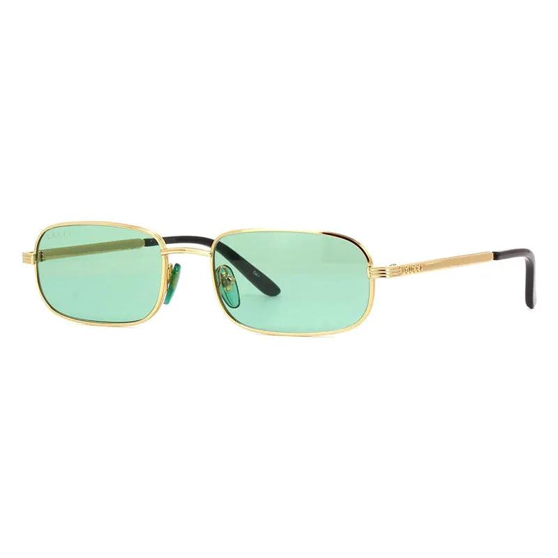 Gucci Sunglasses Rectangle Full Rim, Gold Frame and Green Lens GG1457S005