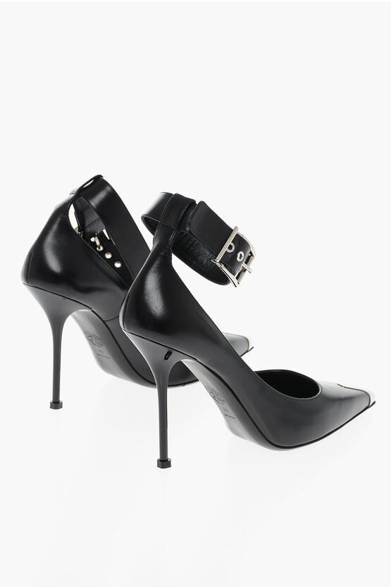 Shoes - Alexander McQueen Ankle Strap Leather Pumps with Shiny Stiletto Heel 11cm - 900505103338 - Ask Me Wear