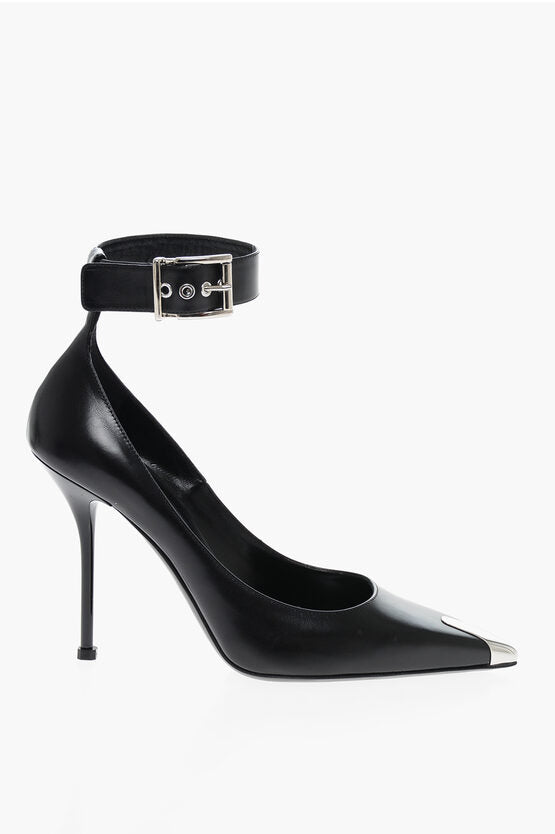 Shoes - Alexander McQueen Ankle Strap Leather Pumps with Shiny Stiletto Heel 11cm - 900505103338 - Ask Me Wear