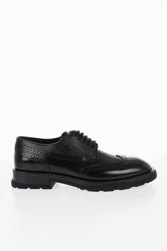 Shoes - Alexander McQueen Brushed Leather Derby Shoes With brogues Details - 8130324411 - Ask Me Wear