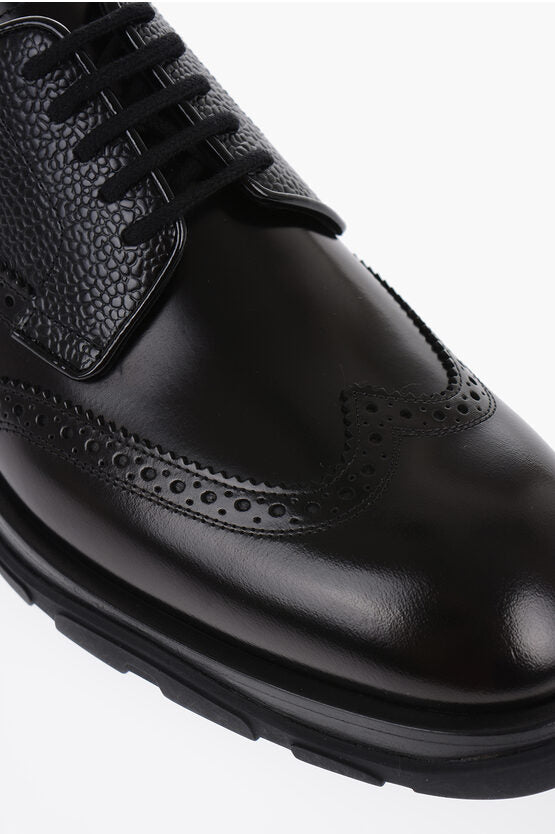 Shoes - Alexander McQueen Brushed Leather Derby Shoes With brogues Details - 8130324411 - Ask Me Wear