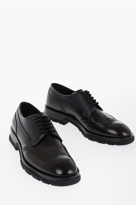 Shoes - Alexander McQueen Brushed Leather Derby Shoes With brogues Details - 8130324411 - Ask Me Wear