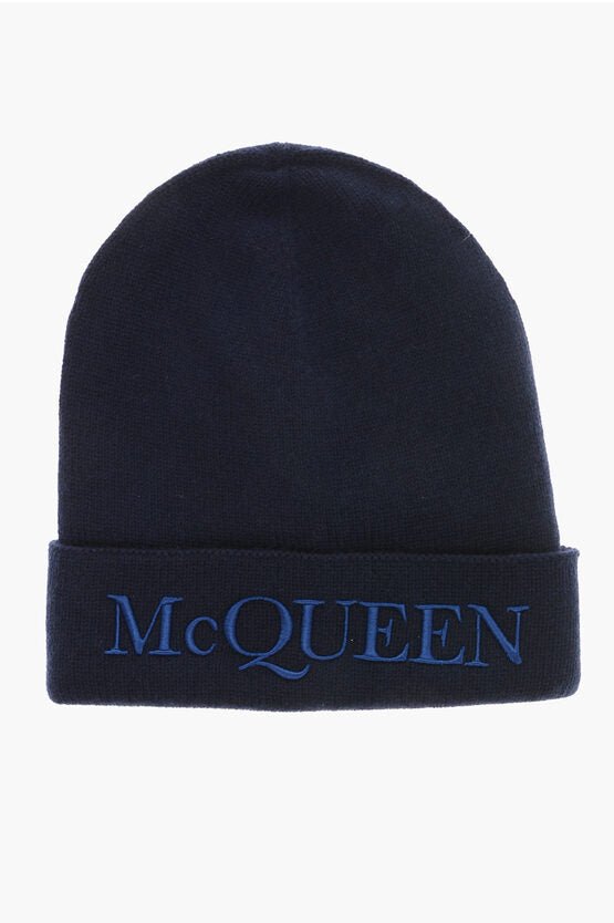 Accessories - Hats - Alexander McQueen Embroidered Logo Cashmere Beanie - 8112323407 - Ask Me Wear