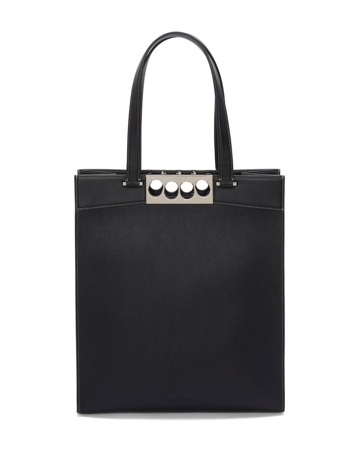 Bags - ALEXANDER MCQUEEN Knuckle Leather Tote Bag Black/Silver - 7263081AAD01000_O/S - Ask Me Wear