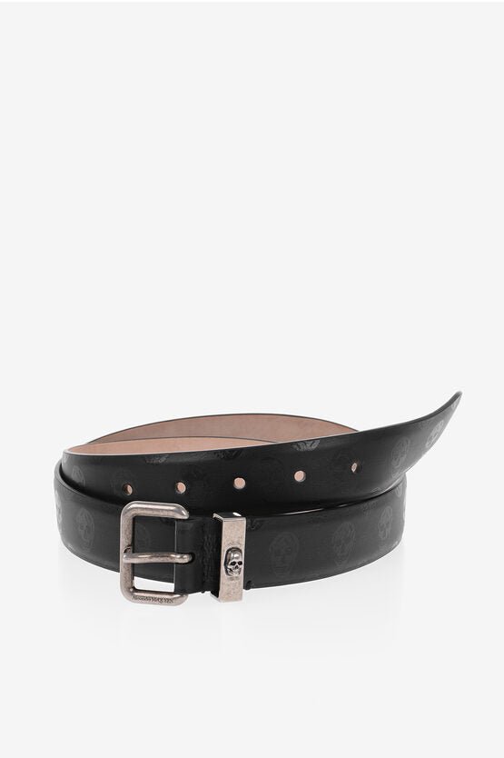 Accessories - Belts - Alexander McQueen Leather Belt with All - Over Skulls 30mm - 000777378987 - Ask Me Wear