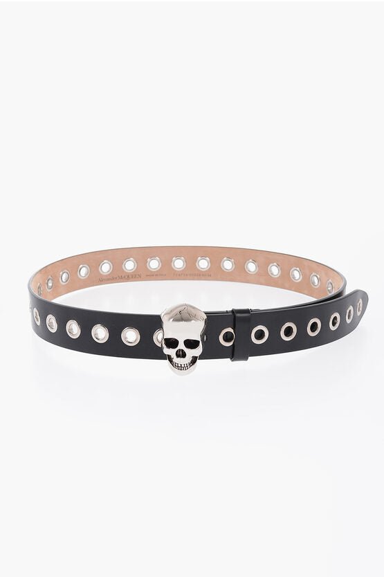 Accessories - Belts - Alexander McQueen Leather Belt with Skull - Shaped Buckle 35mm - 8112316770 - Ask Me Wear