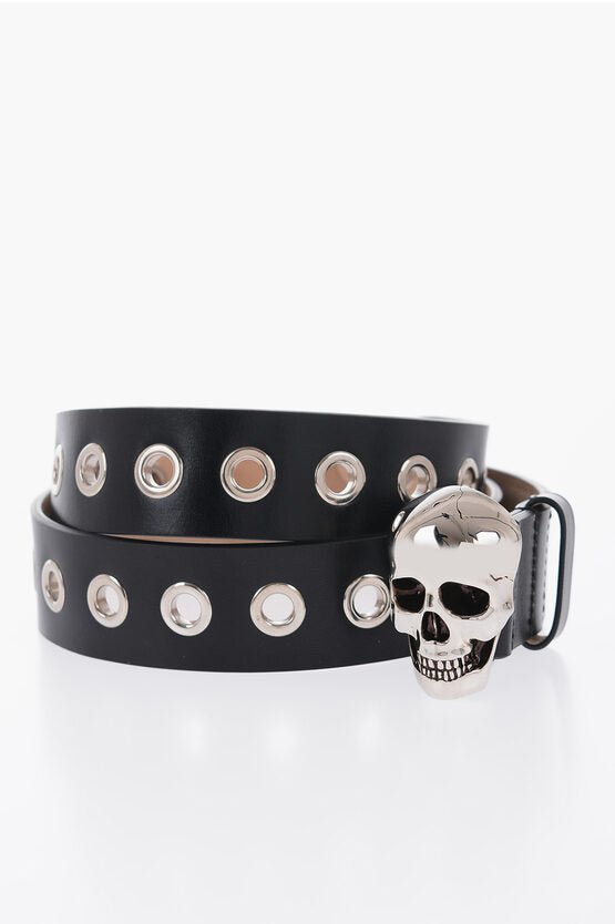 Accessories - Belts - Alexander McQueen Leather Belt with Skull - Shaped Buckle 35mm - 8112316770 - Ask Me Wear