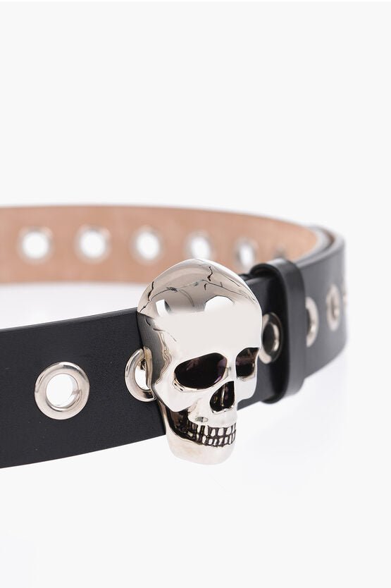 Accessories - Belts - Alexander McQueen Leather Belt with Skull - Shaped Buckle 35mm - 8112316770 - Ask Me Wear