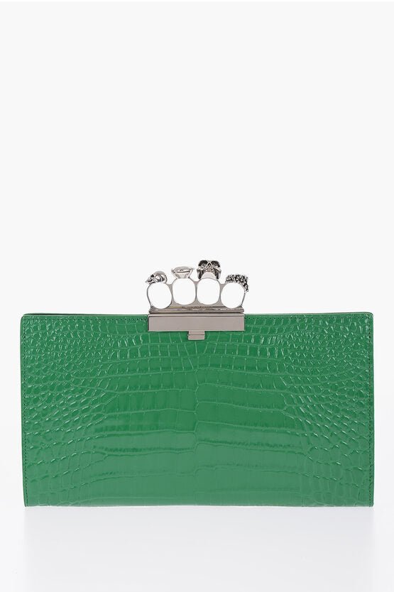 Bags - Alexander McQueen Leather Croco - effect Clutch with Jewelles Closure - GC120240600724 - Ask Me Wear