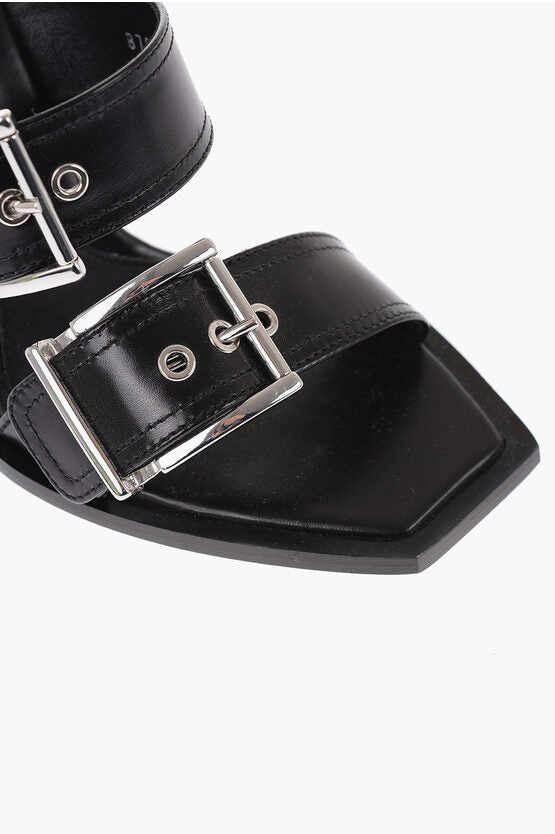 Shoes - Alexander McQueen Leather Sandals With Buckle Heel 10 cm - 8107787721 - Ask Me Wear