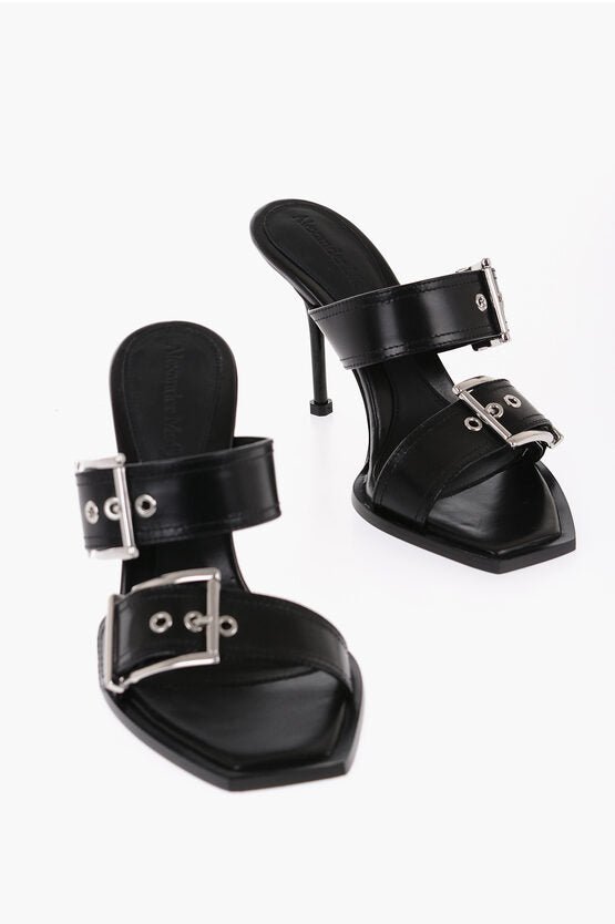 Shoes - Alexander McQueen Leather Sandals With Buckle Heel 10 cm - 8107787721 - Ask Me Wear