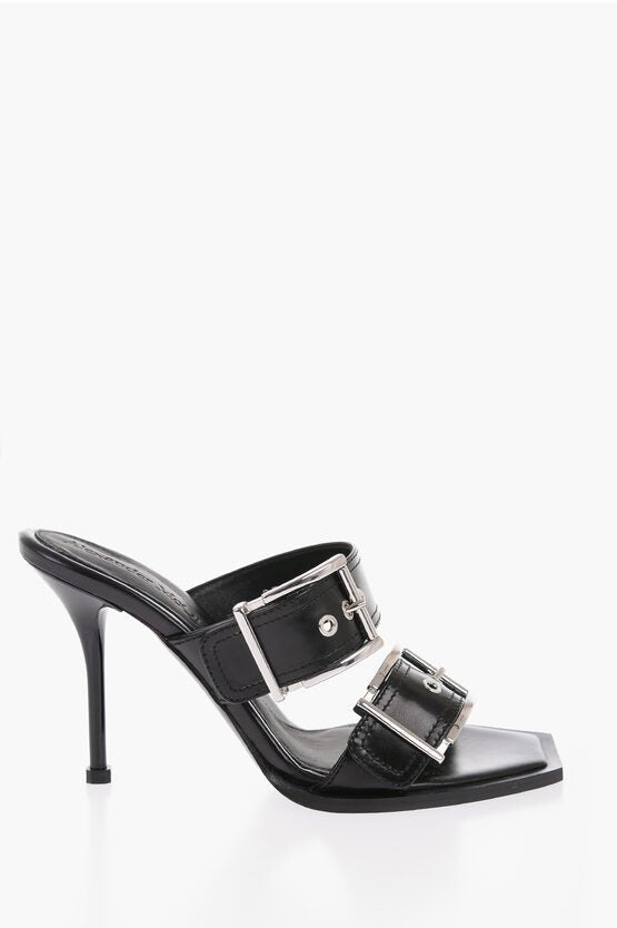 Shoes - Alexander McQueen Leather Sandals With Buckle Heel 10 cm - 8107787721 - Ask Me Wear