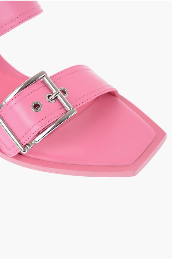 Shoes - Alexander McQueen Leather Sandals With Buckle Heel 7 cm - 8128506200 - Ask Me Wear