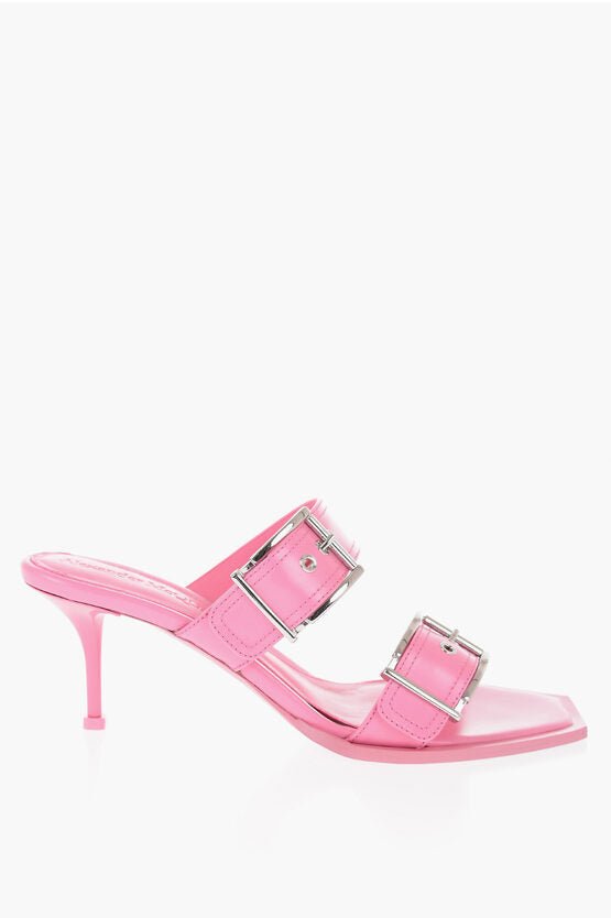 Shoes - Alexander McQueen Leather Sandals With Buckle Heel 7 cm - 8128506200 - Ask Me Wear