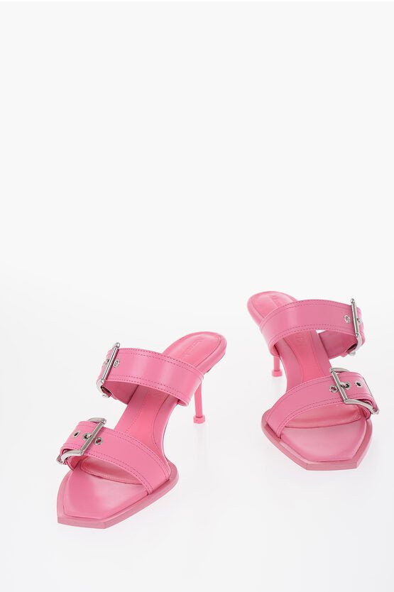 Shoes - Alexander McQueen Leather Sandals With Buckle Heel 7 cm - 8128506200 - Ask Me Wear