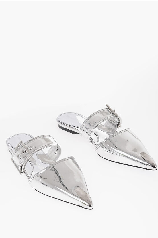 Shoes - Alexander McQueen Metallized Leather Pointed Mules - 8130011196 - Ask Me Wear