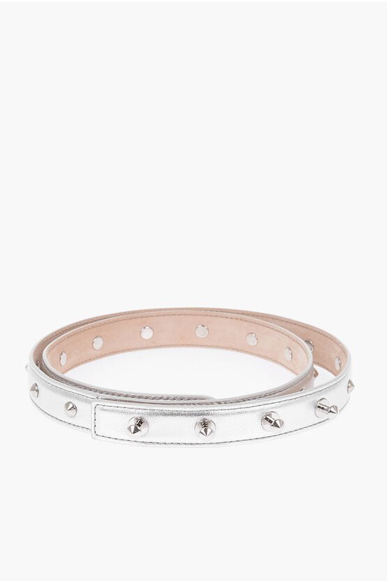 Accessories - Belts - Alexander McQueen Metallized Leather Slim Belt With Studs 20mm - 900644232239 - Ask Me Wear