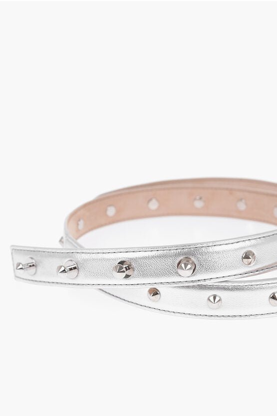 Accessories - Belts - Alexander McQueen Metallized Leather Slim Belt With Studs 20mm - 900644232239 - Ask Me Wear