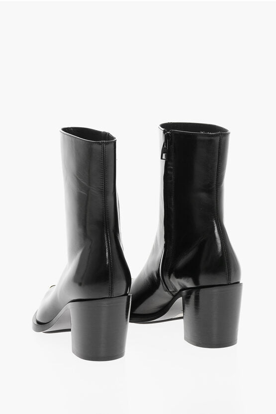 Shoes - Alexander McQueen Side Zip Leather Booties with Point Metal Toe 7cm - 8107727478 - Ask Me Wear