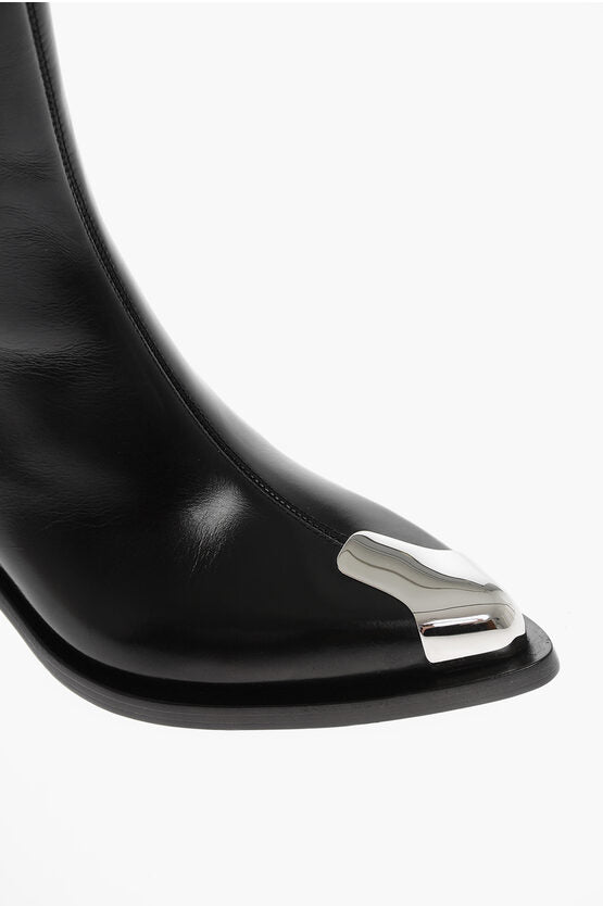 Shoes - Alexander McQueen Side Zip Leather Booties with Point Metal Toe 7cm - 8107727478 - Ask Me Wear